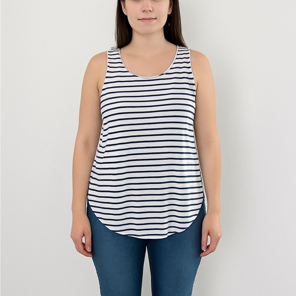 La Hearts Blue and White Striped Tank Top Size Medium - Picture 1 of 9